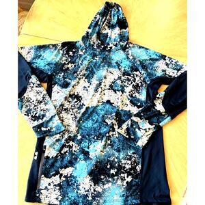 Camo Performance Fishing Hoodie Mens M Blue Pullover UPF Neck Warmer SPF Outdoor
